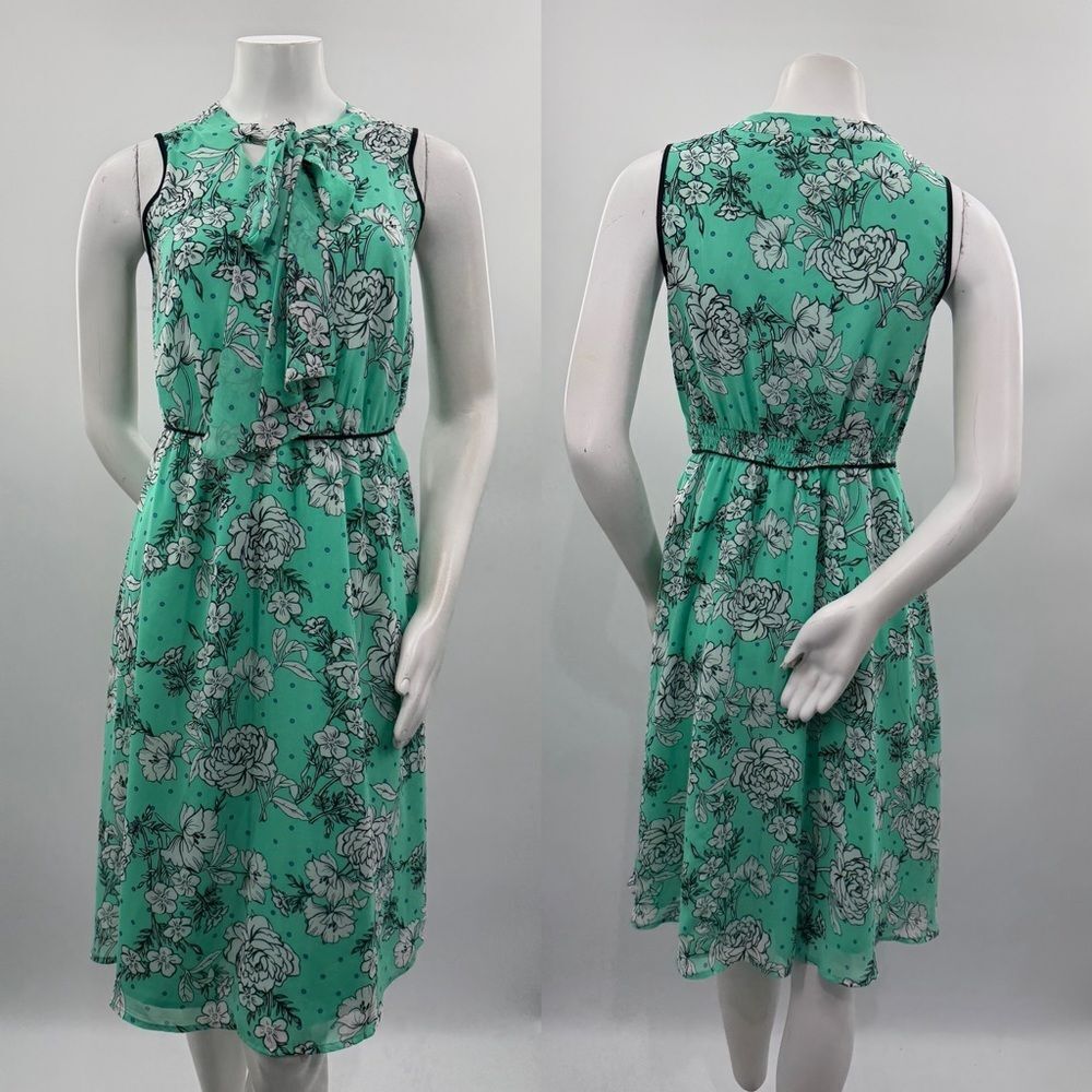 3For$20 ELLE Chic Floral DOT Sleeveless Midi Dress in Green Blue size Small